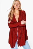 Boohoo Ruby Fringed Waterfall Cardigan Rust