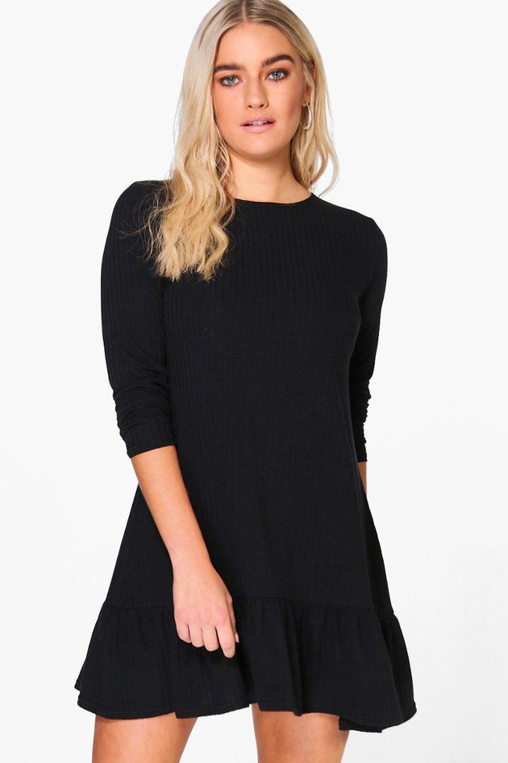 Boohoo Esther Ruffle Hem Swing Dress Black