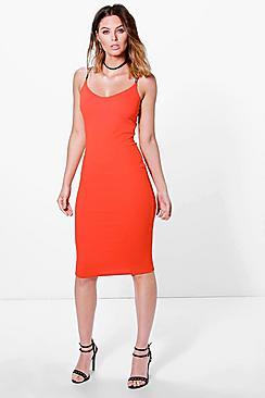 Boohoo Katie Strappy Textured Midi Boydcon Dress