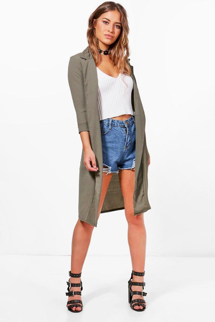 Boohoo Petite Olivia Woven Pocket Duster Khaki