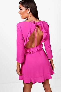 Boohoo Open Back Ruffle Tea Dress