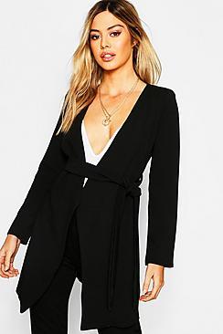 Boohoo Petite Mock Horn Buckle Belted Duster Jacket