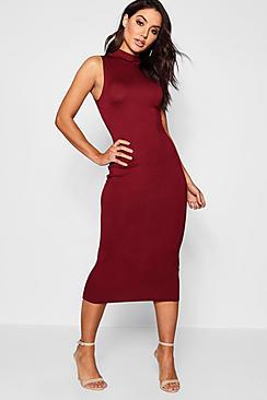 Boohoo Turtle Neck Sleeveless Midi Bodycon Dress