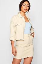 Boohoo Monique Ecru Crop Denim Jacket