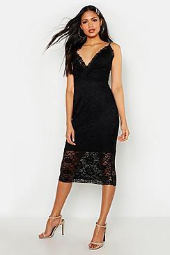 Boohoo Tall Lace Plunge Midi Dress