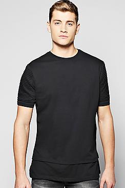 Boohoo Longline T Shirt With Biker Pleated Sleeves