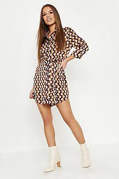 Boohoo Petite Geo Print Shirt Dress