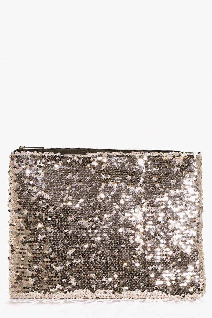 Boohoo Ivy All Over Sequin Clutch Bag Gold