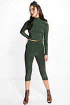 Boohoo Lucy Slinky High Neck Crop & Legging Co-ord Green