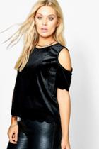 Boohoo Plus Taylor Scallop Sleeve And Hem Velvet Top Black