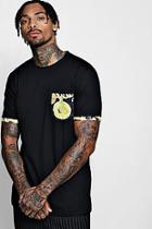 Boohoo Longline Baroque Pocket & Sleeve Print T-shirt