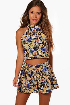 Boohoo Petite Nani Halterneck Swing Top And Short Co-ord