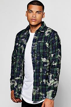 Boohoo Bleach Splatter Long Sleeve Check Shirt