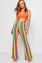 Boohoo Petite Keighley Rainbow Stripe Flare Trouser
