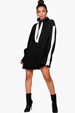 Boohoo Mara Sports Stripe Flared Sleeve Hooded Sweat Dress