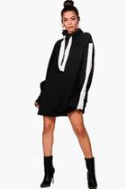 Boohoo Mara Sports Stripe Flared Sleeve Hooded Sweat Dress