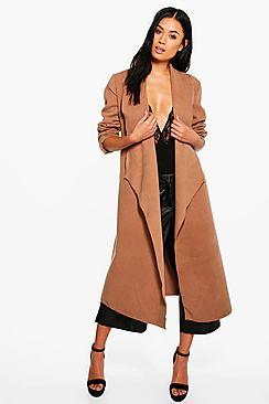 Boohoo Evelyn Waterfall Wool Look Belted Duster