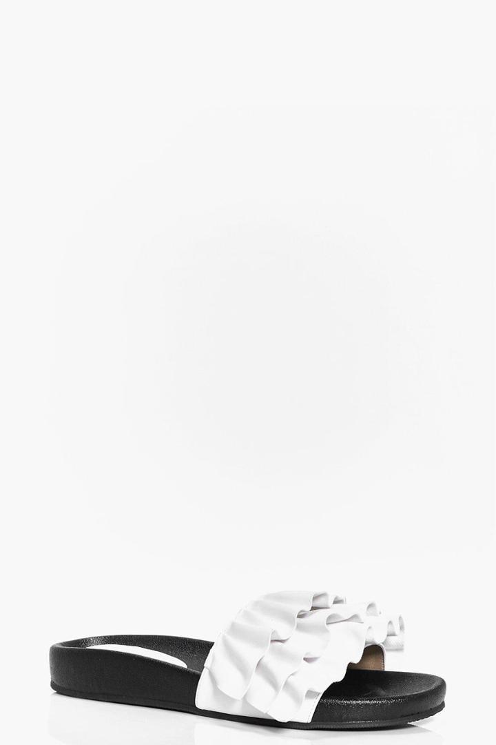 Boohoo Isobel Three Frill Slider Flat White