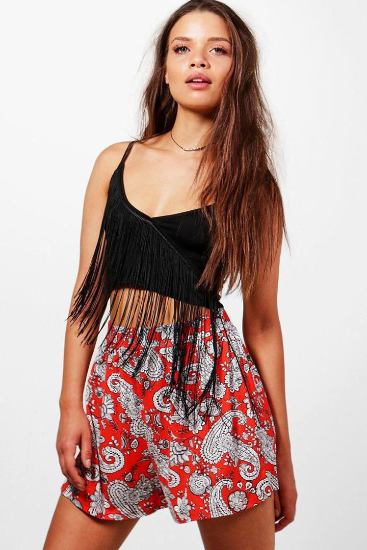 Boohoo Nyla Paisley Print Flippy Shorts Red