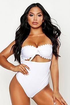 Boohoo Scallop Edge Bandeau Swimsuit