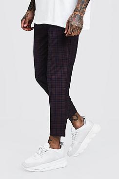 Boohoo Plum Check Smart Jogger Trousers