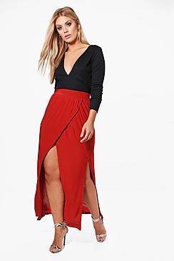 Boohoo Plus Kelly Front Mock Wrap Maxi Skirt