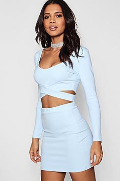 Boohoo Wrap Top & Mini Skirt Co-ord Set