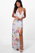 Boohoo Rosey Slinky Floral Strappy Back Maxi Dress Multi