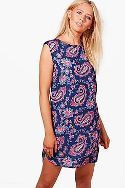 Boohoo Harper Sleeveless Paisley Shift Dress