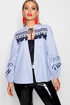 Boohoo Plus Harriet Striped Embroidered Jacket