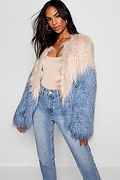 Boohoo Tall Two Tone Shaggy Faux Fur Jacket