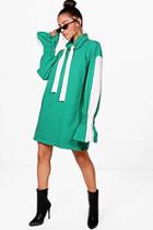 Boohoo Sports Stripe Flared Sleeve Hooded Sweat Dress