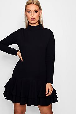 Boohoo Plus High Neck Ruffle Shift Dress