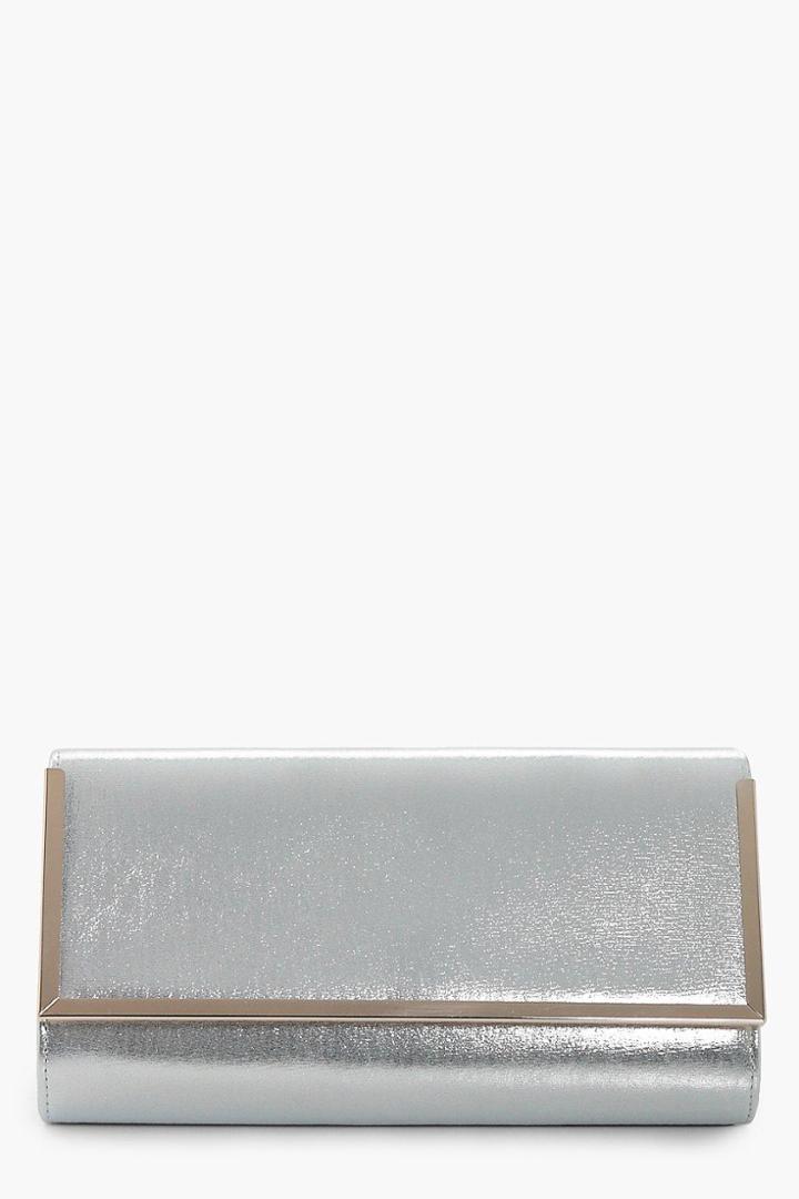 Boohoo Jessica Metal Frame Clutch Bag Silver