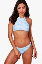Boohoo Cloud Print Cropped Bikini