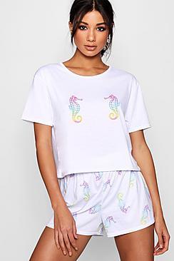 Boohoo Lola Seahorse Pj Short Set
