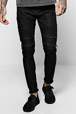 Boohoo Super Skinny Biker Jeans With Zipped Knees