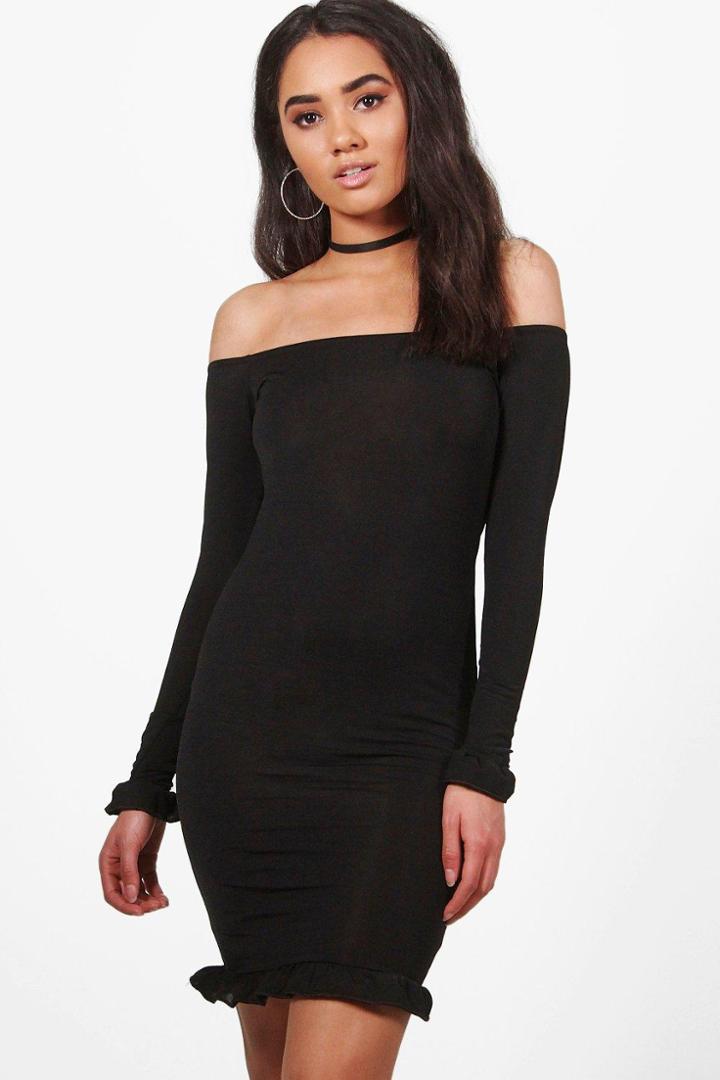 Boohoo Petite Louisa Frill Sleeve Dress Black