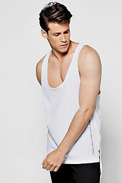 Boohoo Longline Racer Vest With Print & Step Hem