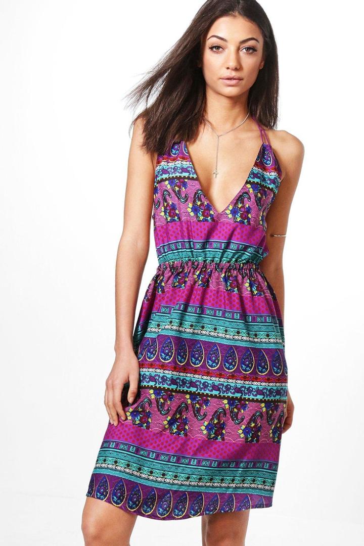Boohoo Tall Belle Bright Print Dress Purple