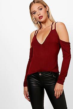 Boohoo Megan Strappy Detail Long Sleeve Top