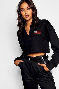 Boohoo Embroidered Crop Rugby Top