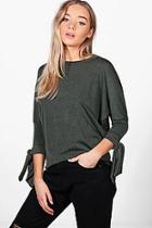 Boohoo Laura Tie Sleeve Batwing Crop Knit Top