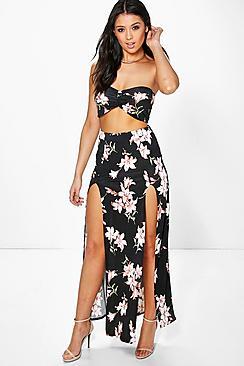 Boohoo Floral Bandeau & Maxi Skirt Co-ord Set