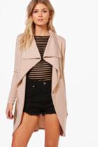 Boohoo Petite Hannah Ponte Wrao Front Duster Jacket Sand