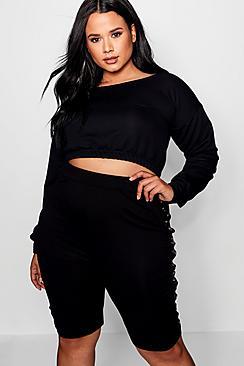 Boohoo Plus Violet Elasticated Waist Crop Sweat