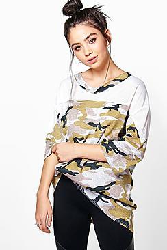 Boohoo Katie Camo Oversized Airtex Tee