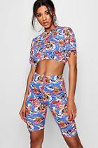 Boohoo Sadie Elasticated Cropped Tee & Cycle Short Set