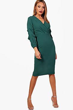 Boohoo Volume Sleeve Midi Dress