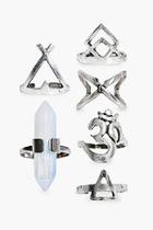 Boohoo Cerys 6 Piece Crystal Stone Set Ring Pack